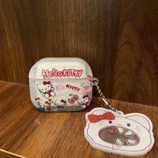 غطاء حماية مع ميدالية بتصميم KT Cat لسماعات AirPods