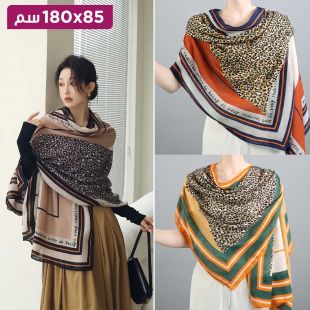 وشاح من القطن والكتان بطبعة جلد نمر للنساء 85 × 180 سم