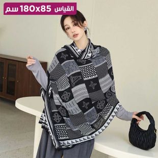 وشاح من القطن والكتان بتصميم أشكال هندسية للنساء 85 × 180 سم