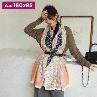 وشاح من القطن والكتان بتصميم دوائر للنساء 85 × 180 سم