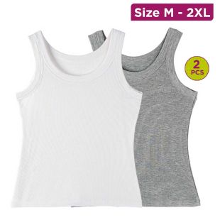 White and Grey Plain Sleeveless Blouse For Women 2Pcs Set