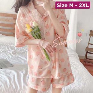 Women's Short Pajama Set with Datura Design