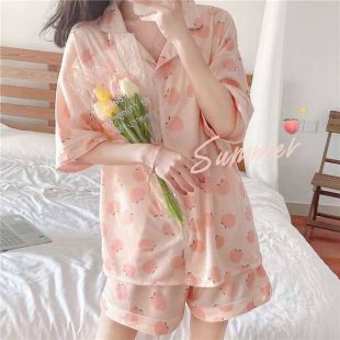 Women's Short Pajama Set with Datura Design