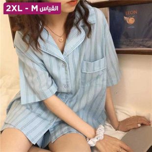 طقم بيجامة شورت بتصميم Striped للسيدات