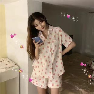 Women's Short Pajama Set with Strawberry Design
