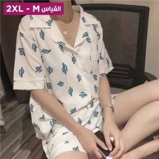طقم بيجامة شورت بتصميم White Cactus للسيدات