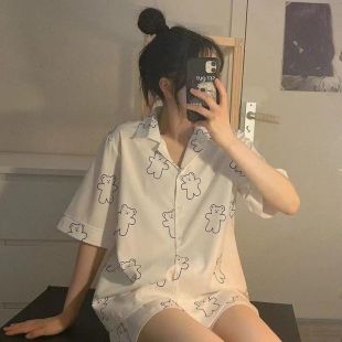 Women's Short Pajama Set with Bear Design
