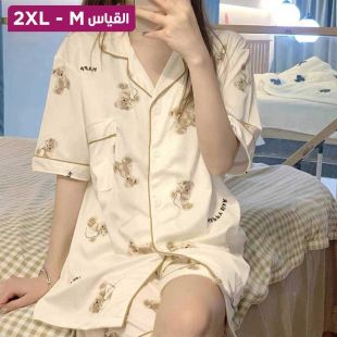 طقم بيجامة شورت بتصميم White Teddy للسيدات
