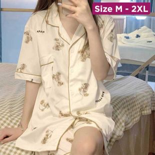 Women's Short Pajama Set with White Teddy Design