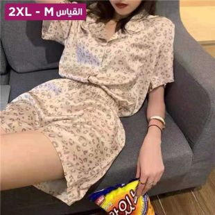 طقم بيجامة شورت بتصميم Leopard للسيدات