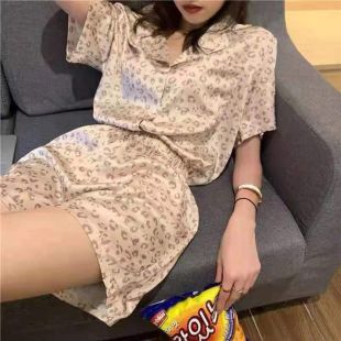 Women's Short Pajama Set with Leopard Design