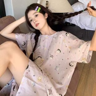 Women's Short Pajama Set with Penguin Design