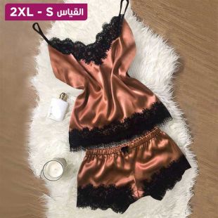 طقم بيجامة حريرية شورت وفيست للسيدات