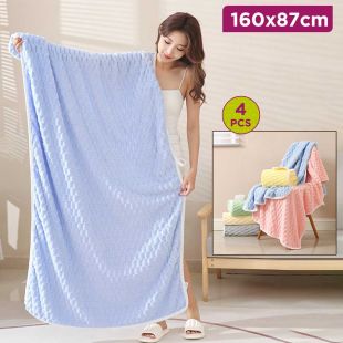 Coral Velvet Absorbent Bath Towel Set 4Pcs - 160 x 87 cm