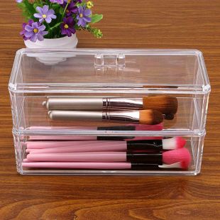 2Pcs Stackable Transparent Makeup Organizer with Lid