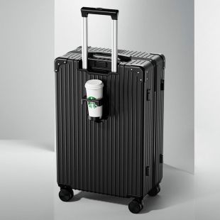 Hard Shell Travel Suitcase with Cup Holder and Wheels