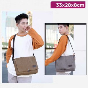 Retro Canvas Shoulder Bag - 33 x 28 x 8 cm