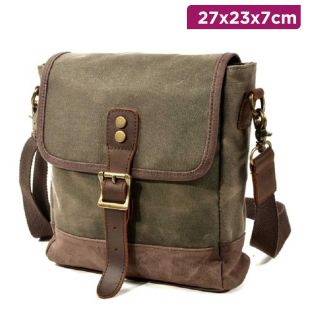 Canvas Leather Crossbody Bag - 27 x 23 x 7 cm