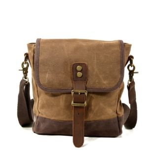 Canvas Leather Crossbody Bag - 27 x 23 x 7 cm