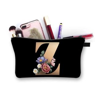 English Letters Printed Fleece Makeup Bag for Women
