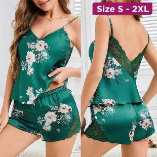 Lace Sleepwear Set with Flower Design for Women