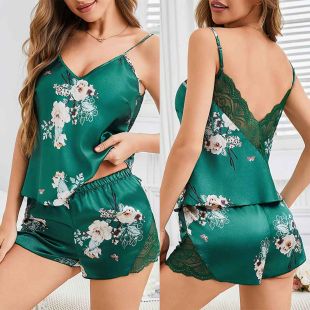 Lace Sleepwear Set with Flower Design for Women