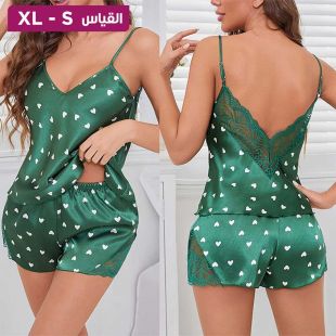 طقم نوم دانتيل بتصميم Green Heart للسيدات
