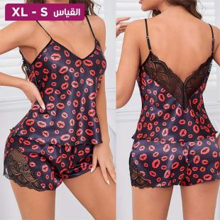 طقم نوم دانتيل بتصميم Lips للسيدات