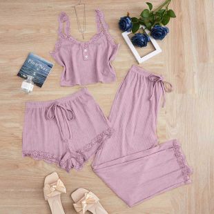 Three-Piece Lace Pajama Set for Women
