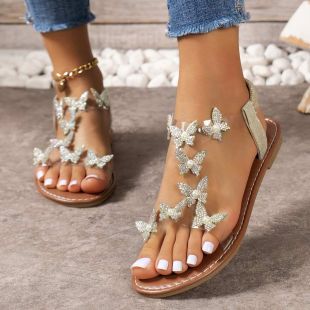 Flat Sandals Decorated with Luminous Rhinestones for Women