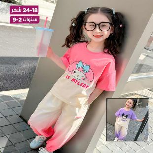 طقم بناتي قطعتين صيفي قطن بطباعة شخصية كرتونية