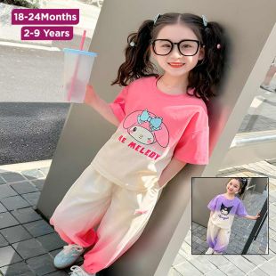 Girls 2Pcs Summer Cotton Set with Cartoon Print