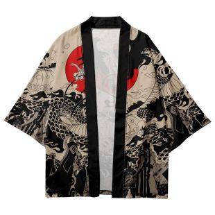 Jacket Kimono with Hinomaru Dragon Print