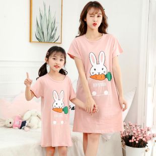 Cotton Sleep Dress with Eating Carrots Design for Girls