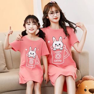 Cotton Sleep Dress with Tea Cup Bear Design for Girls