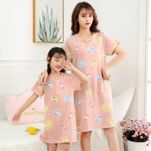 Cotton Sleep Dress with Rabbits Design for Girls