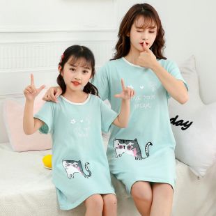 Cotton Sleep Dress with Kitten Design for Girls
