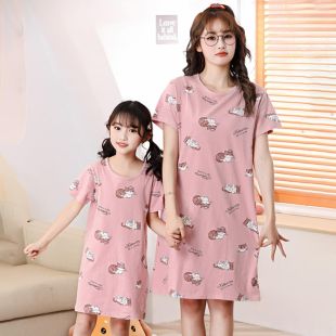 Cotton Sleep Dress with Cat Design for Girls