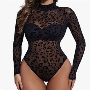 Luxurious Lace See-Through Long Sleeve Bodysuit for Women