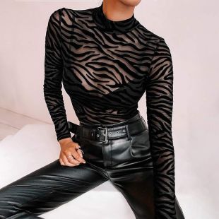 Opulent Lace See-Through Long Sleeve Bodysuit for Women