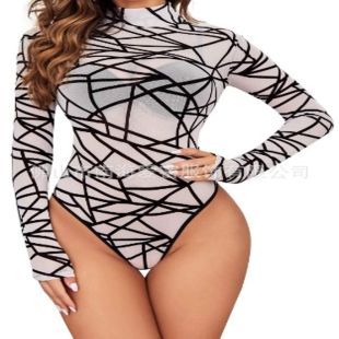 Lace See-Through Long Sleeve Bodysuit for Women