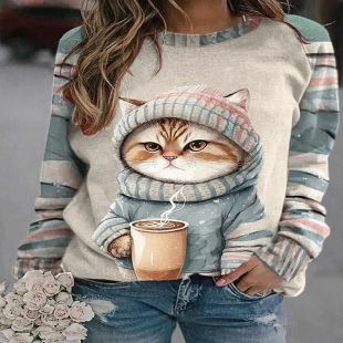 3D Cat Print Sweatshirt for Women