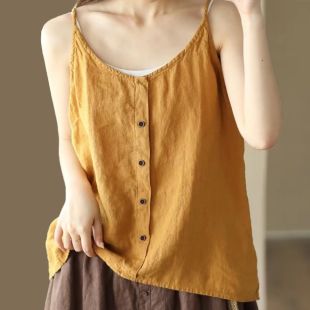 Cotton Linen Strappy Top for Women