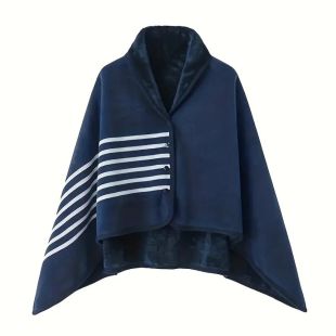 Elegant Buttoned Plaid Fleece Wrap for Women