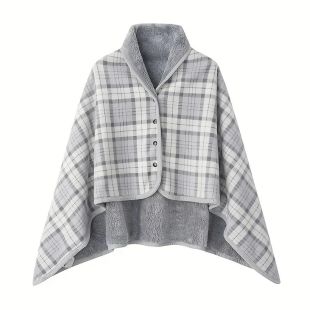 Lavish Buttoned Plaid Fleece Wrap for Women