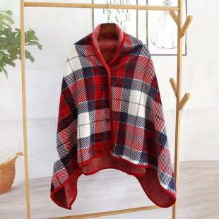 Refined Buttoned Plaid Fleece Wrap for Women
