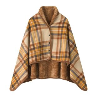Premium Buttoned Plaid Fleece Wrap for Women