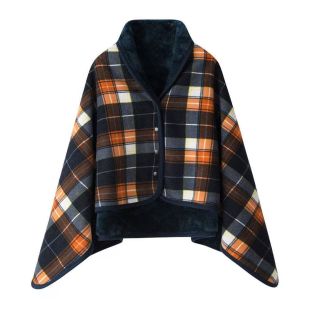 Polished Buttoned Plaid Fleece Wrap for Women