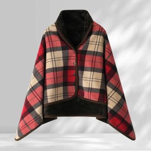 Chic Buttoned Plaid Fleece Wrap for Women
