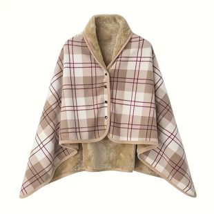 Luxurious Buttoned Plaid Fleece Wrap for Women